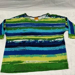Ruby Rd. Blue and Green Striped Top woman’s PL